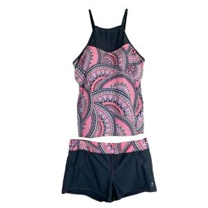 Free Country 2pc. Tankini High Collar Laser Etched Medallion Print Swimwear